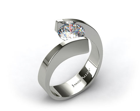 14k White Gold Spiral Tension Set Engagement Ring